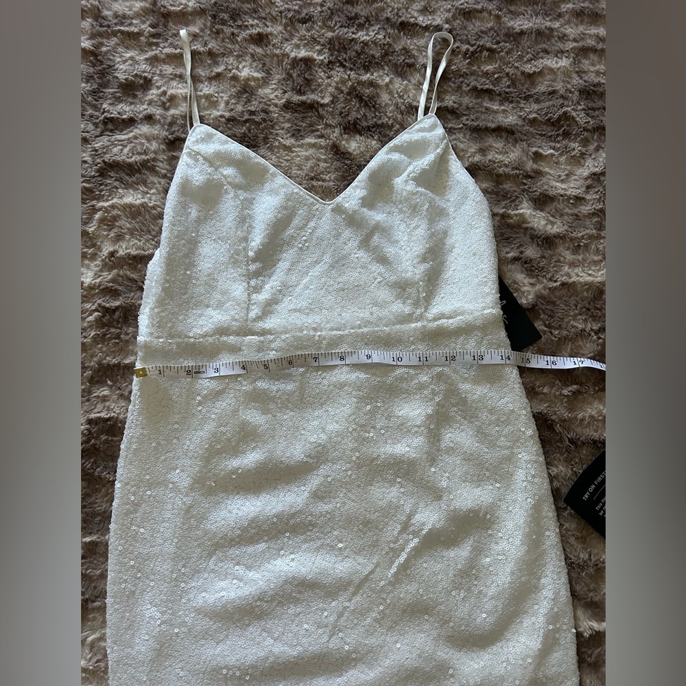 Lulus Down to Disco White Sequin Asymmetrical Dress Sz M NWT - Picture 7 of 9